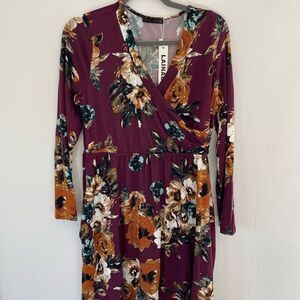 Lainab Floral Wrap Dress - Purple and Orange NWT size  L